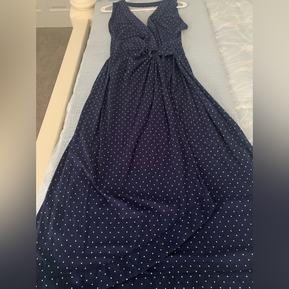 Navy & white polka dot maxi dress. Size Small Petite.  Will fit a medium.